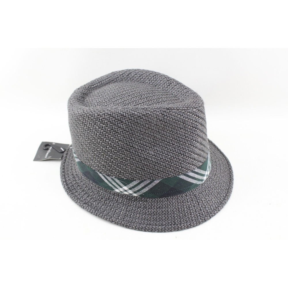 NEW - ASTON GREY FEDORA TWEED HAT MEN'S ONE SIZE GREEN PLAID BAND